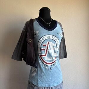 American Fighter Raglan Colorblock V-Neck Athletics Tee Sz S